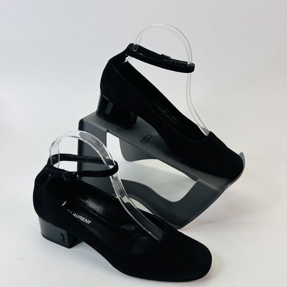 Saint Laurent Babies Block Heel Ankle Strap Pumps Black Suede Women’s Size 37 - Picture 5 of 14